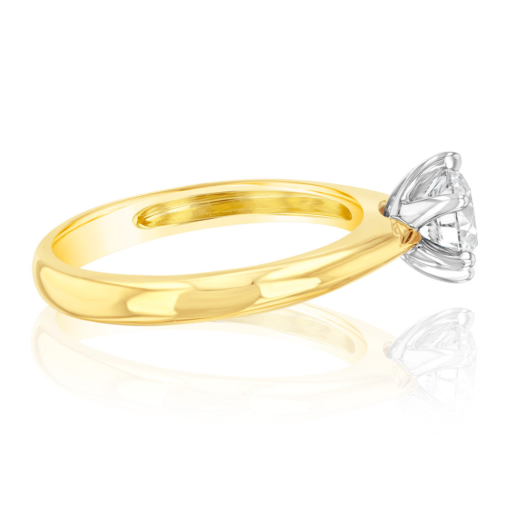 Stunning 18-carat Yellow Gold Solitaire Engagement Ring Featuring a 0.80 Carat Diamond Set with a Six-Claw Knife Edge Setting
