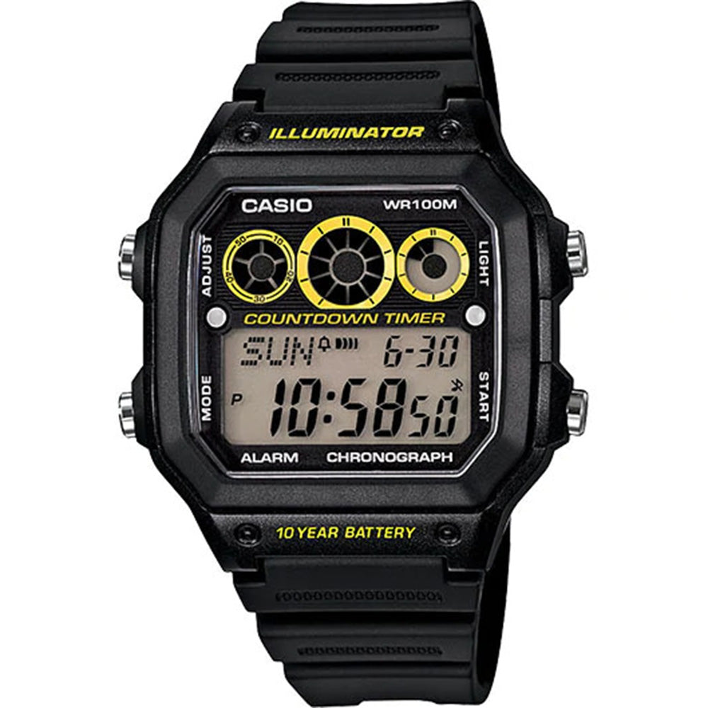 Casio AE1300WH-1A Digital Watch with 10-Year Battery and World Map Display