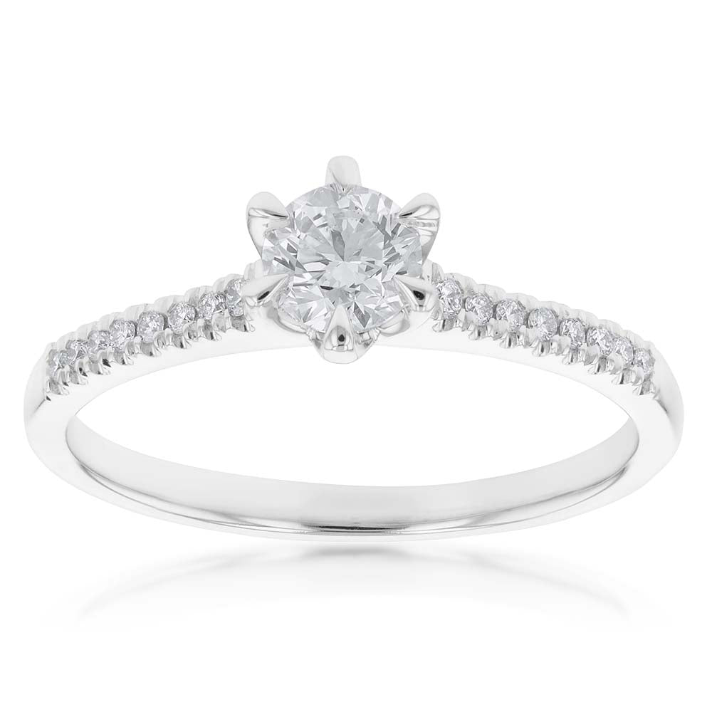 Exquisite 18ct White Gold 0.60 Carat Solitaire Ring Featuring a Certified 1/2 Carat Centre Diamond