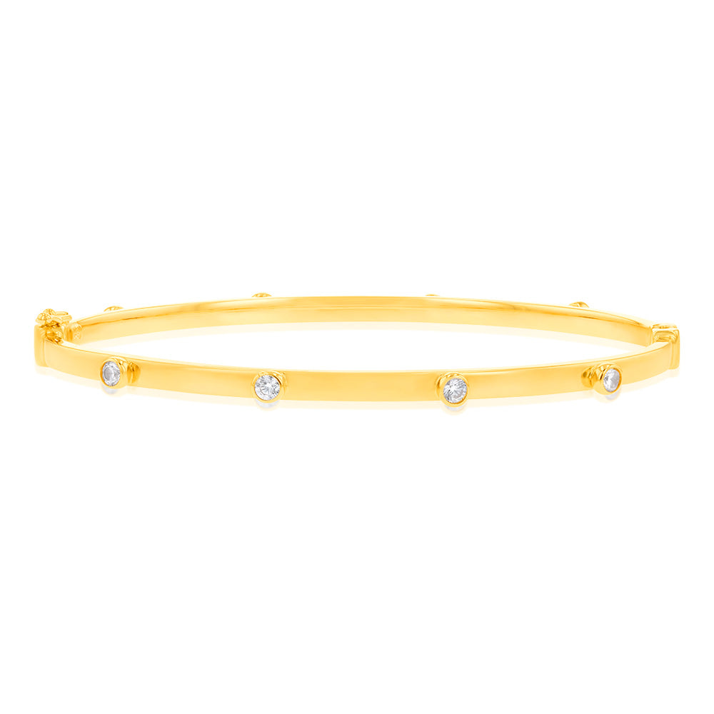 Exquisite 9-carat Yellow Gold Cubic Zirconia Hinged Bangle Jewelry
