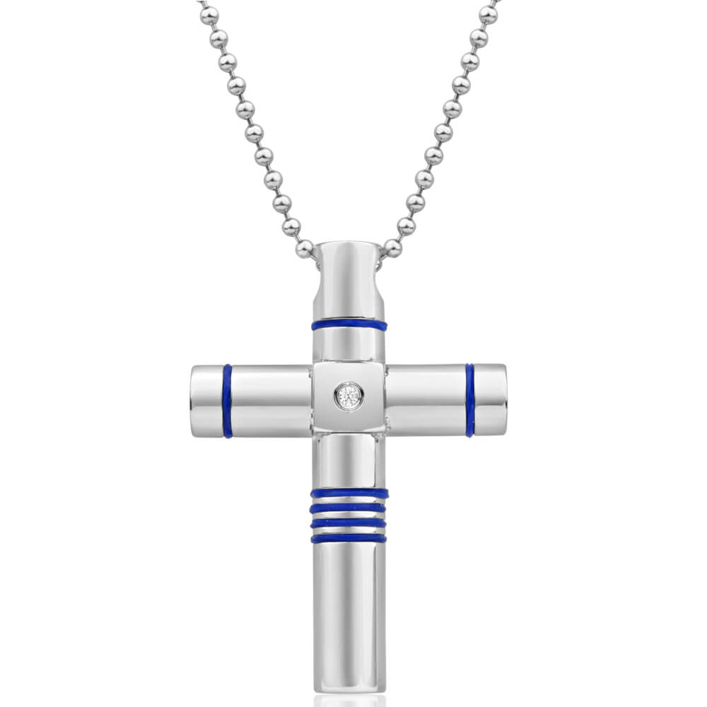 Stylish Forte Stainless Steel Cubic Zirconia Cross Pendant Set With a 50cm Chain for Modern Gentlemen
