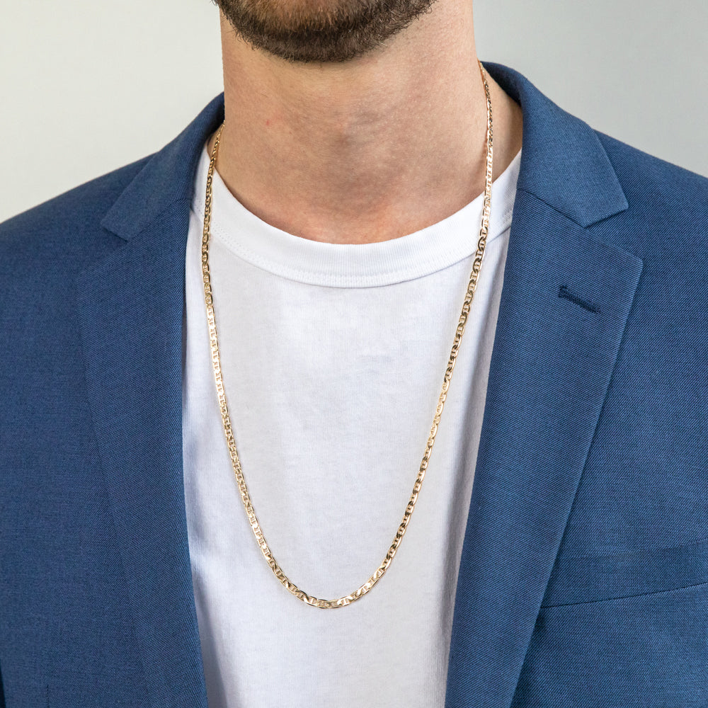 9 Carat High - Quality Yellow Solid Gold Men's Anchor - Shaped Chain, 70cm in Length