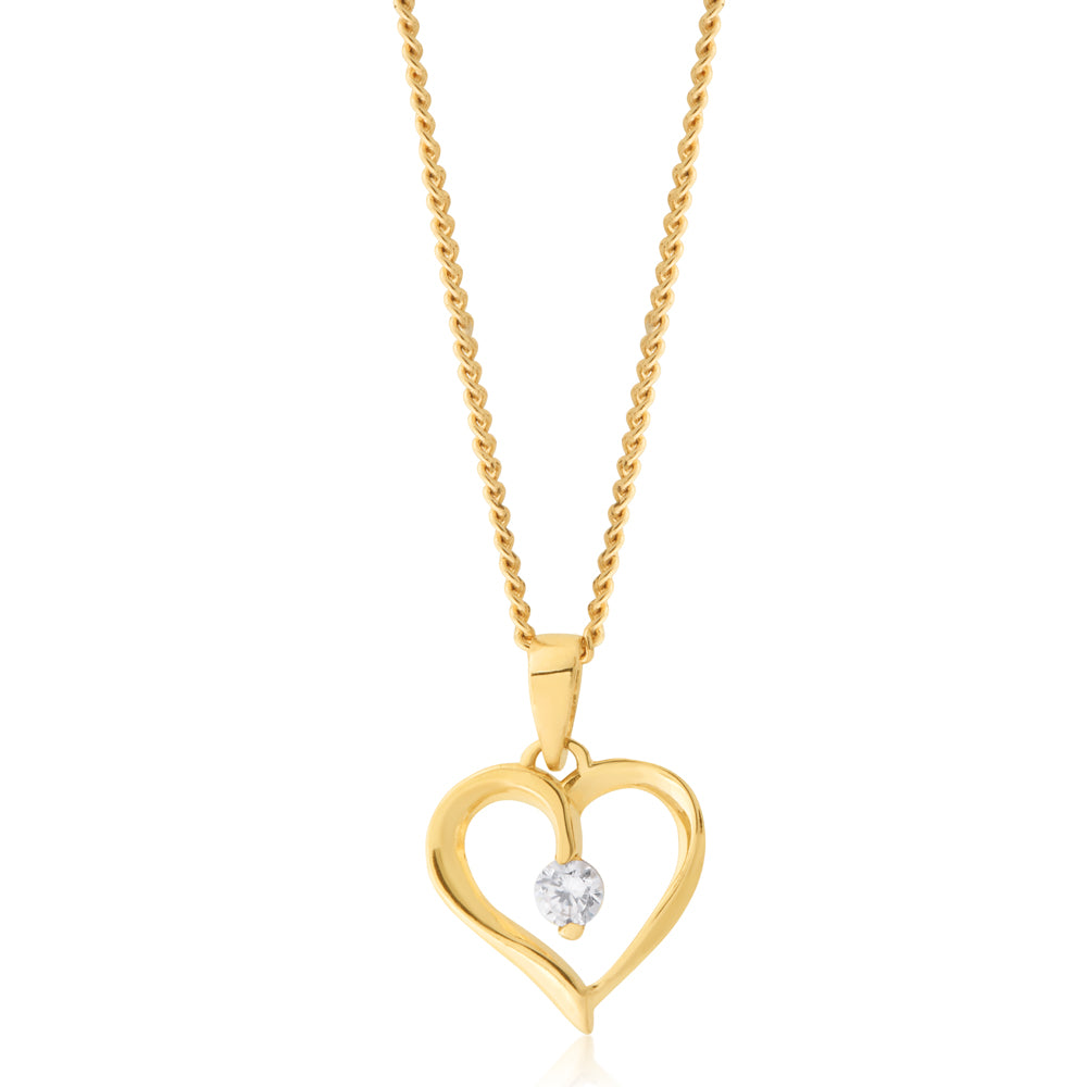 Charming 9ct Yellow Gold Zirconia Heart-Shaped Pendant for a Loving Touch