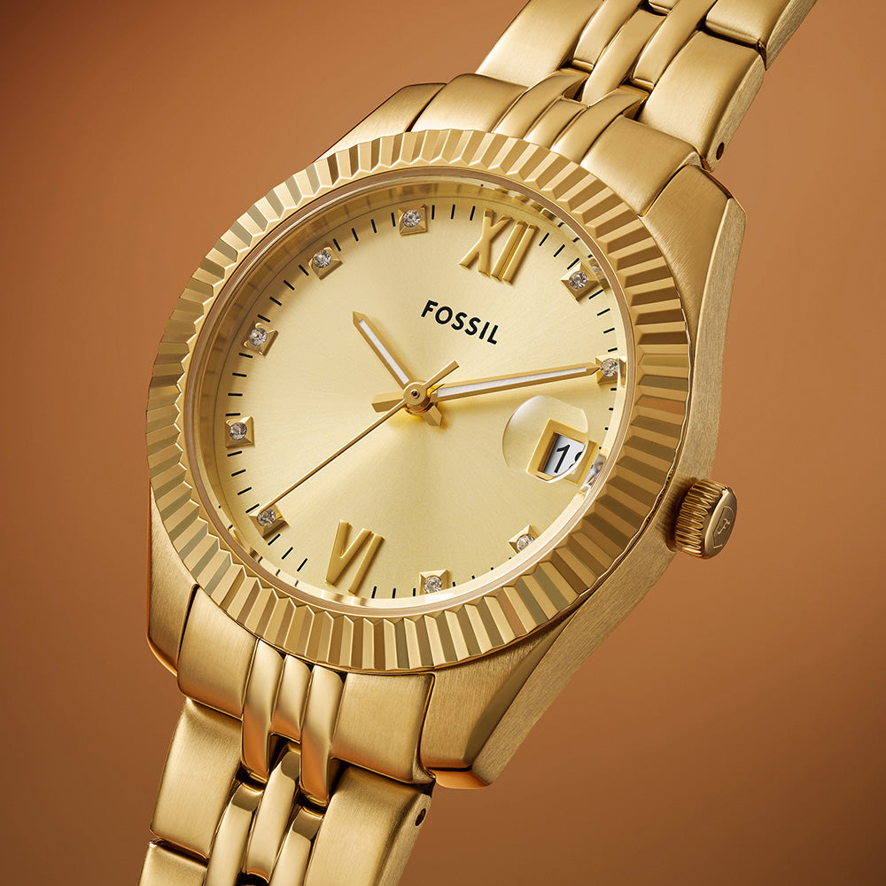 Fossil Scarlette ES5338 All-Gold Quartz Women's Watch with Date Display