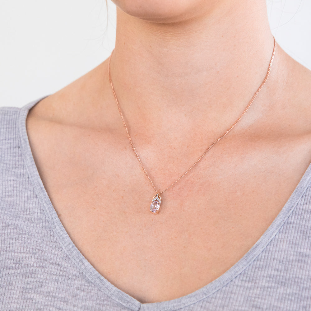 Stunning 9 Carat Lab - Created Peach Sapphire and Sparkling Diamond Pendant for Women's Jewelry