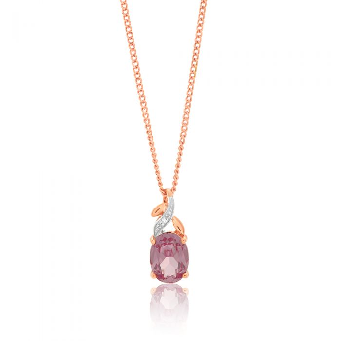9ct Rose Gold Pendant with Lab-Grown Peach Sapphire and Diamonds