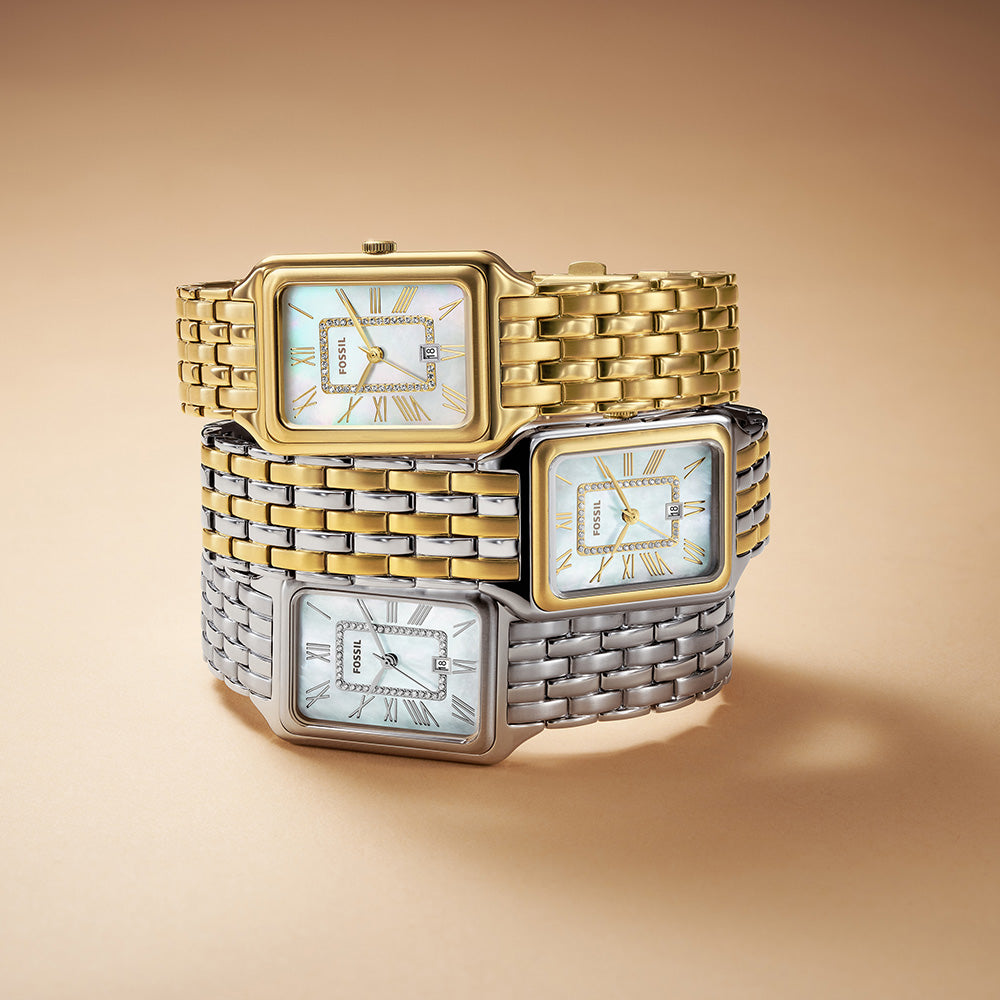 Fossil Luxury Gold Rectangular Case Raquel ES5304 Women's Watch