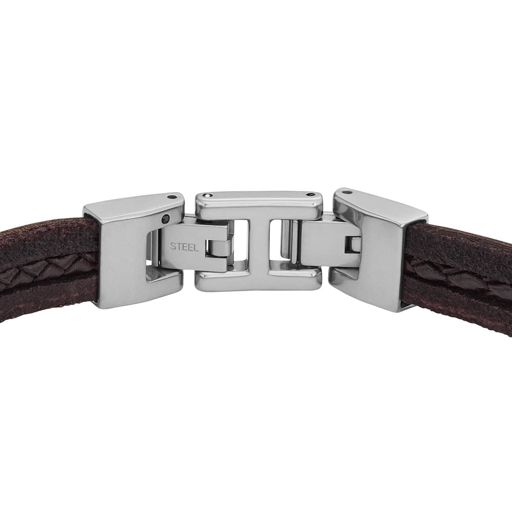 Fossil Brown Leather Strap Stainless Steel Jewelry Bracelet
