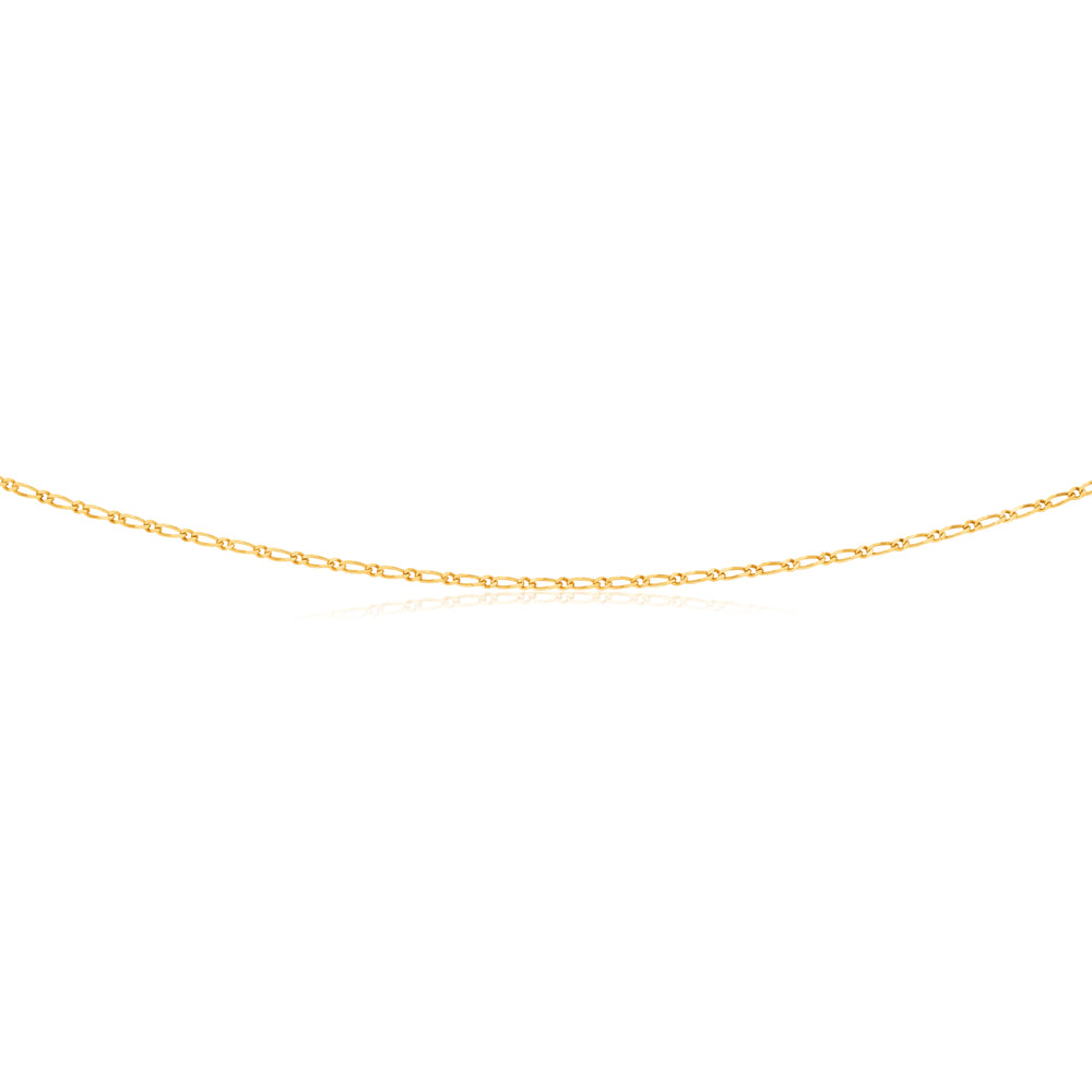 60cm 9-carat Solid Yellow Gold Figaro Style 1:1 Diamond Cut 40 Gauge Necklace Chain