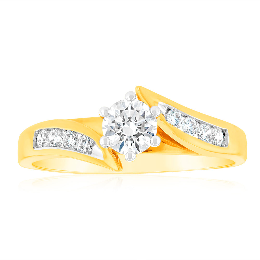 Stunning 18ct Yellow Gold Ring Featuring 1/2 Carat and 8 Brilliant Cut Diamonds