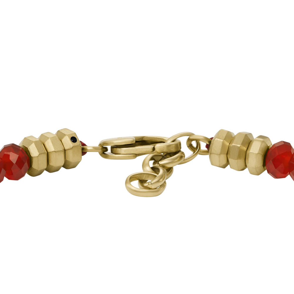 Fossil Exquisite Gold - Coated Stainless - Steel Jewelry with Red Agate Beads Bracelet for Fashion Lovers