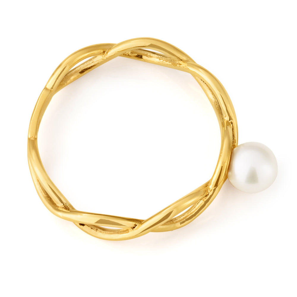 Stunning 9ct Yellow Gold Pearl Twist Ring
