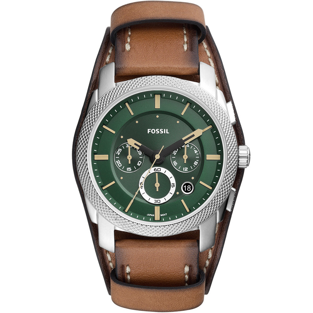 Fossil FS5962 Machine Men's Chronograph Watch with Green Dial and Brown Leather Strap