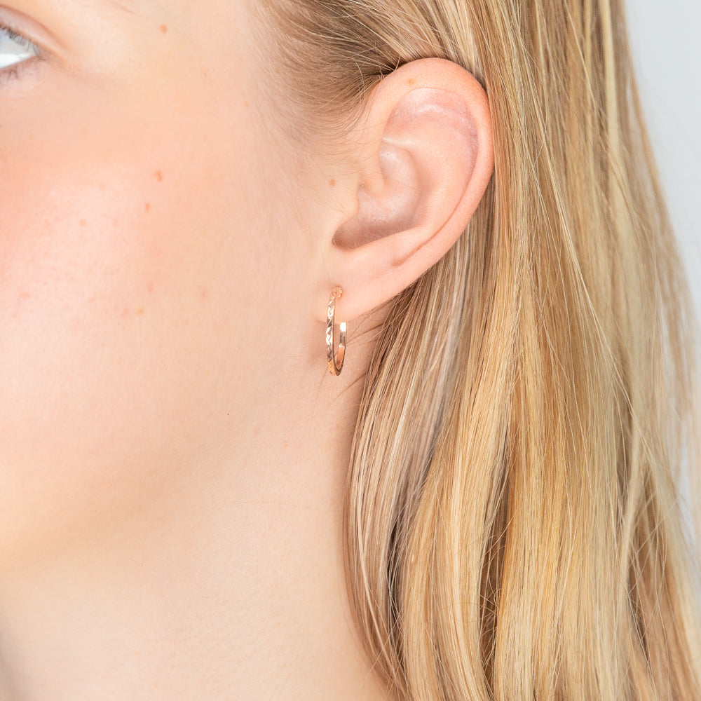 Stylish 9ct Rose Gold 15mm Diamond Cut Hoop Earrings for Everyday Elegance