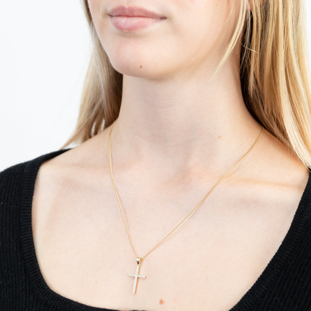 Gorgeous 9ct Shining Yellow Gold Cubic Zirconia Cross Pendant for Jewelry Lovers