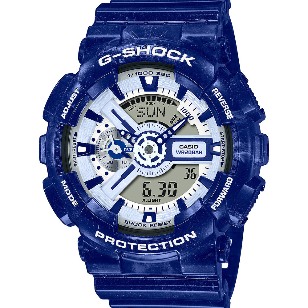 G-Shock GA110BWP-2A Men's Blue and White Ceramic-Inspired Digital Watch