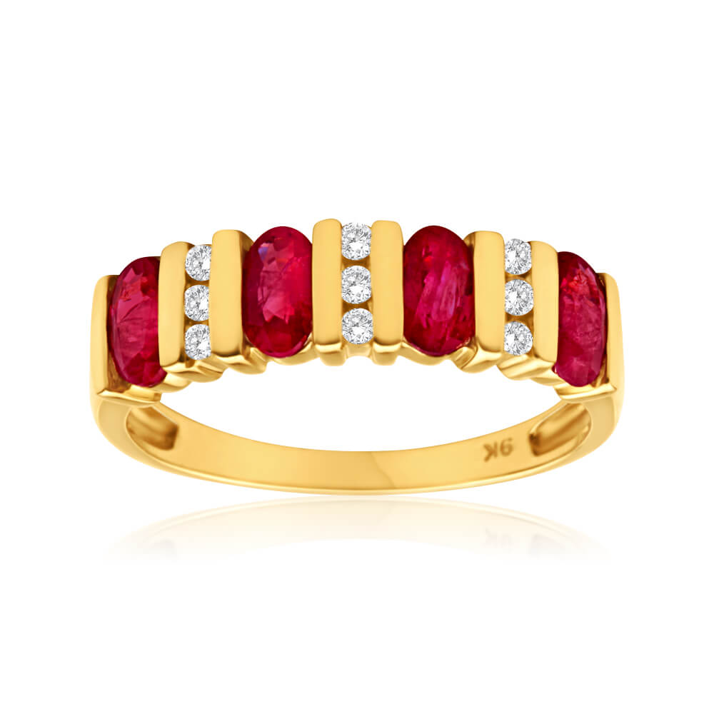 Stunning 9ct Yellow Gold Diamond and Ruby Engagement Ring