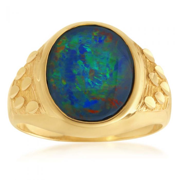 9ct Yellow Gold Gents Ring with Triplet Opal