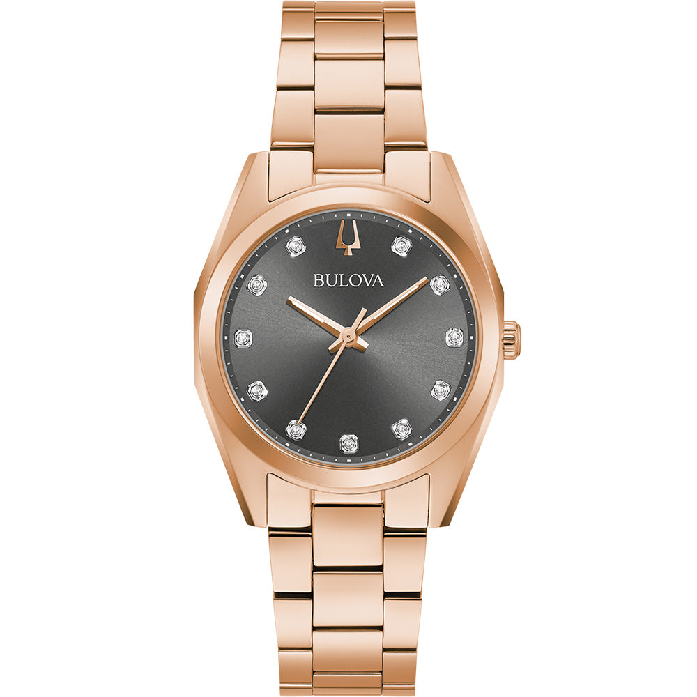 Bulova Classic Surveyor Watch with 11 Sparkling Diamonds in Rose Stainless Steel