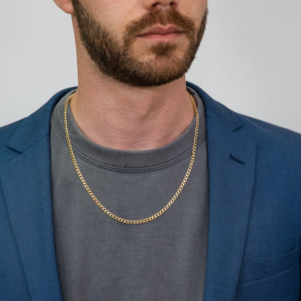9ct Yellow Solid Gold Superflat Light 95 Gauge 55cm Curb Style Gold Chain for Fashionable Outfits
