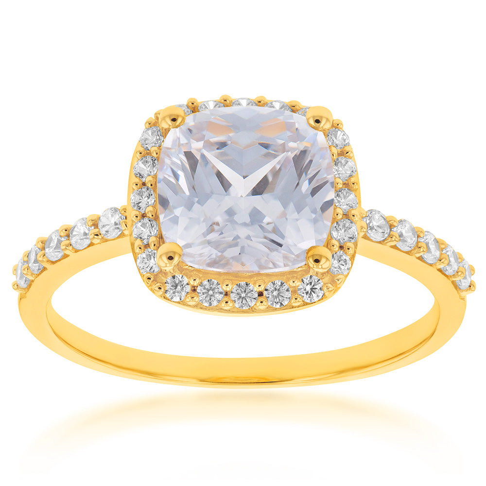 9ct Yellow Gold Ring with Cushion Cut Zirconia