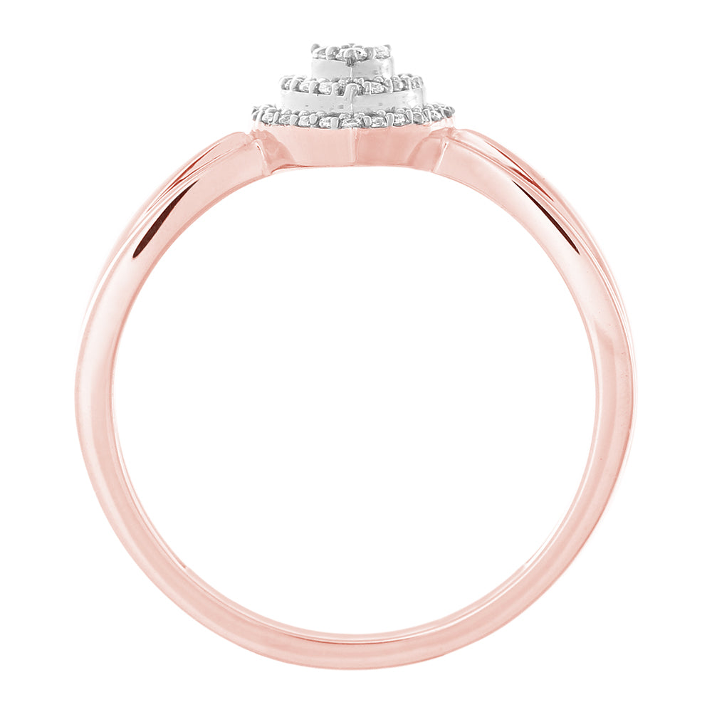 Exquisite 9ct Rose Gold 0.10 Carat Heart - Shaped Diamond Ring with 39 Sparkling Diamonds