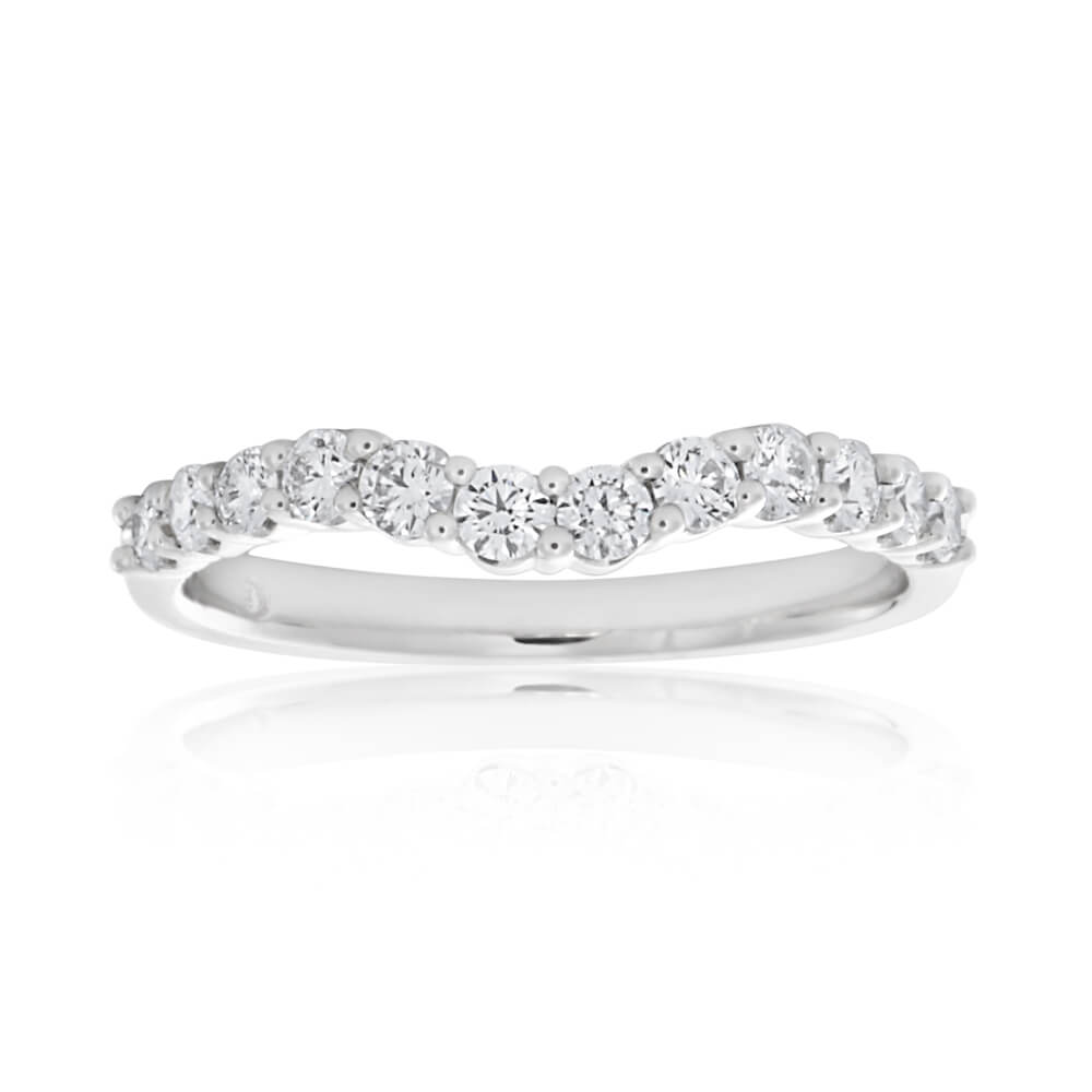 Exquisite 18ct White Gold Diamond Curve Ring with 50-Point Total Weight