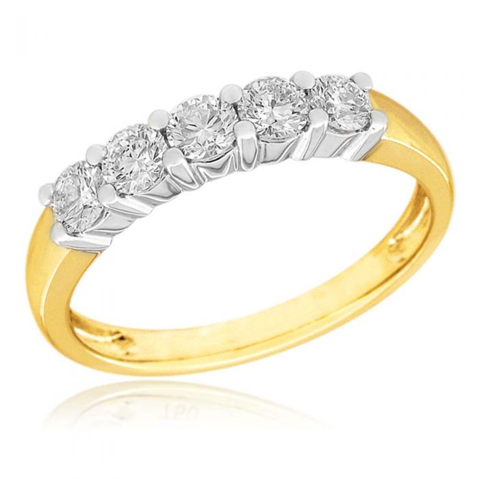 Exquisite 18ct Yellow Gold Ring with Five Brilliant Cut Diamonds