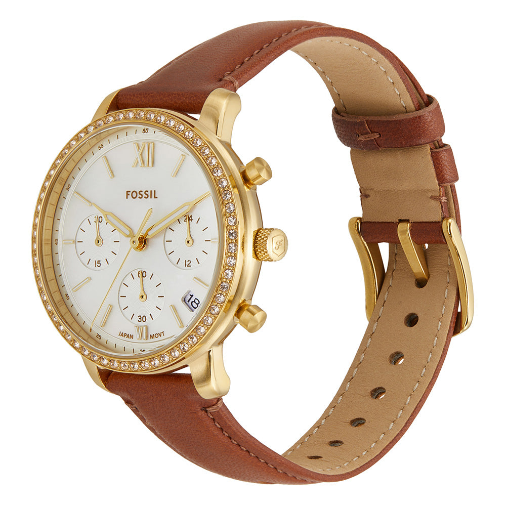 Fossil Neutra ES5278 Luxury Gold Chronograph Watch with Leather Strap