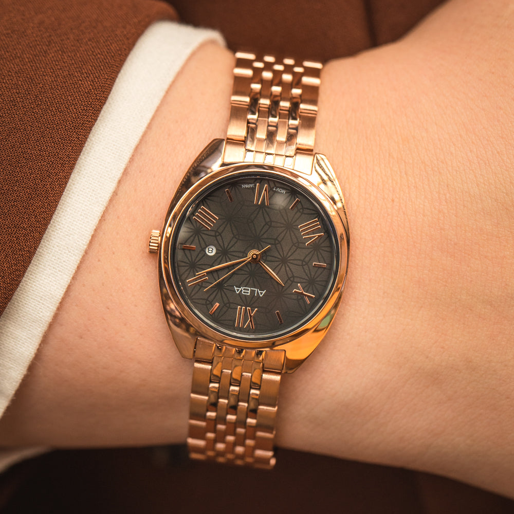 Alba Elegant Rose Gold Tone Stainless Steel Quartz Watch - AH7Z08X1