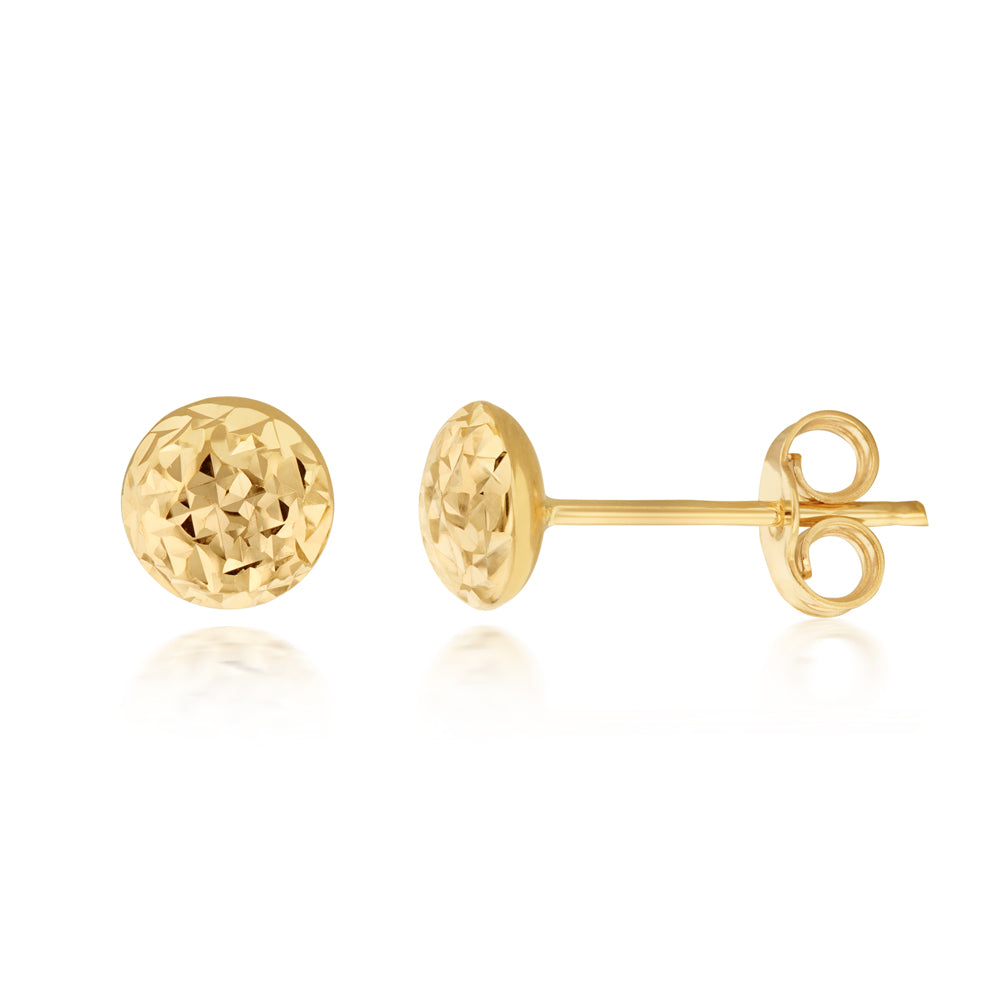 Stylish 9 Carat Yellow Gold Textured Stud Earrings with a 5.5mm Size