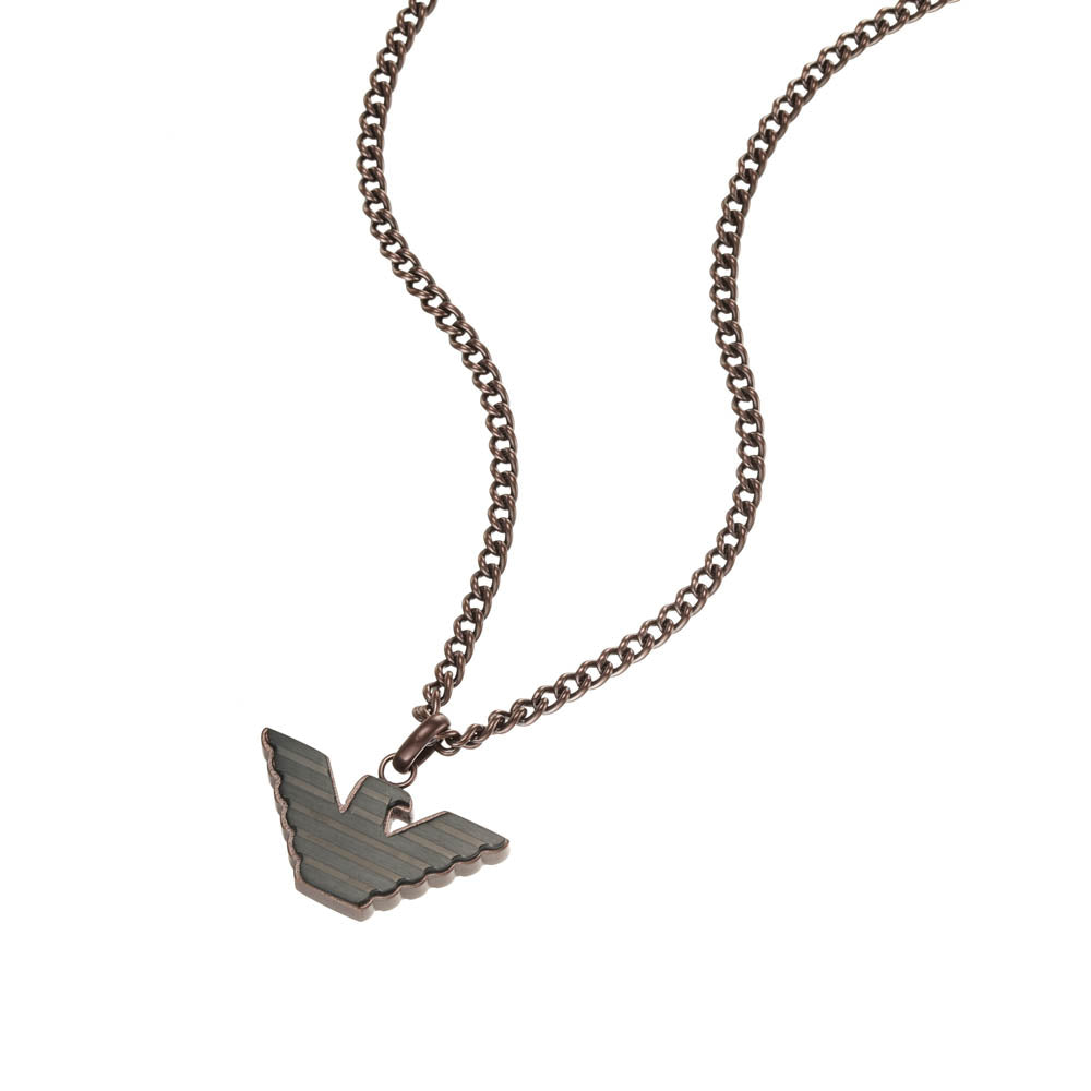 Emporio Armani Fashionable Stainless Steel Necklace with Brown and Black Pendant