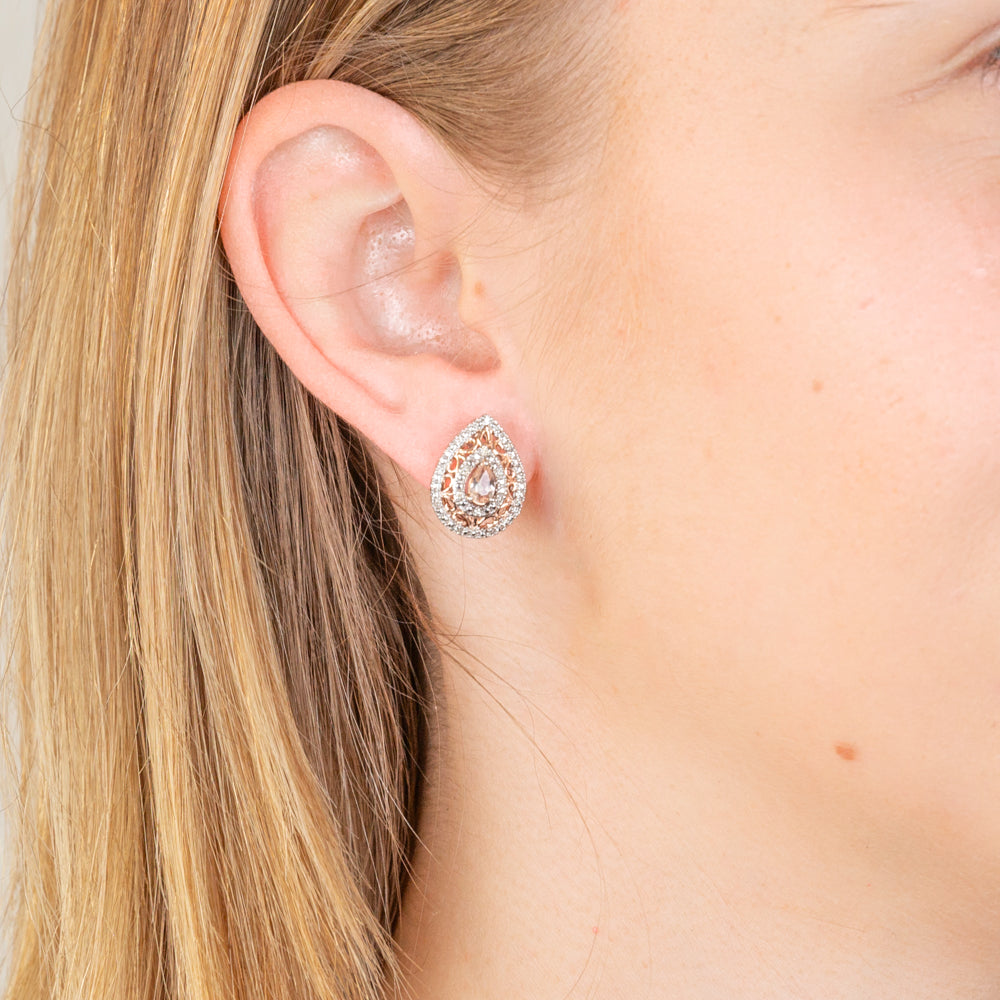 Gorgeous 9ct Rose Gold Stud Earrings with Diamonds and Blush - Pink Morganite