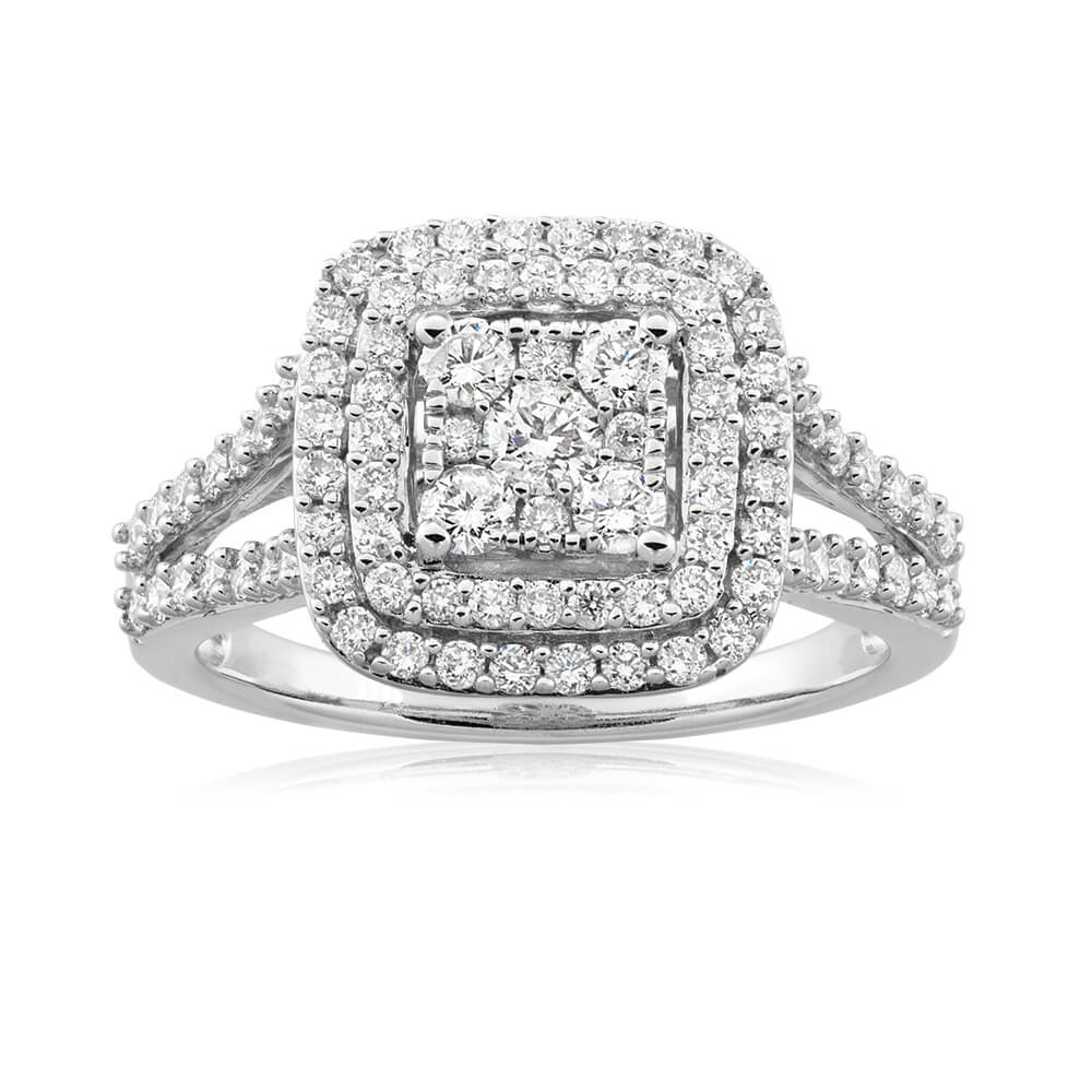 Exquisite 9ct White Gold Solitaire 1 Carat Diamond Ring Adorned with 91 Stunning Diamonds for Engagement, Wedding or Anniversary