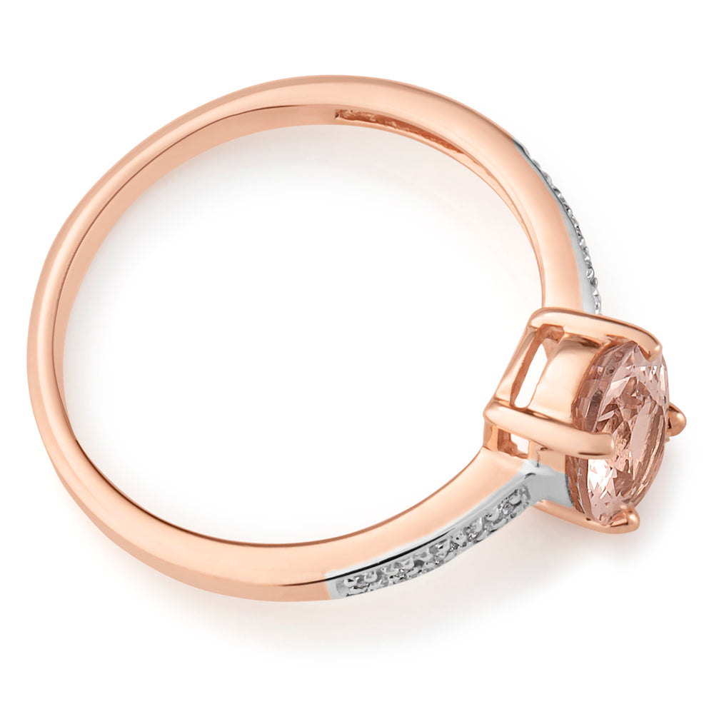 Stunning 9ct Rose Gold Ring Featuring Morganite and Diamonds