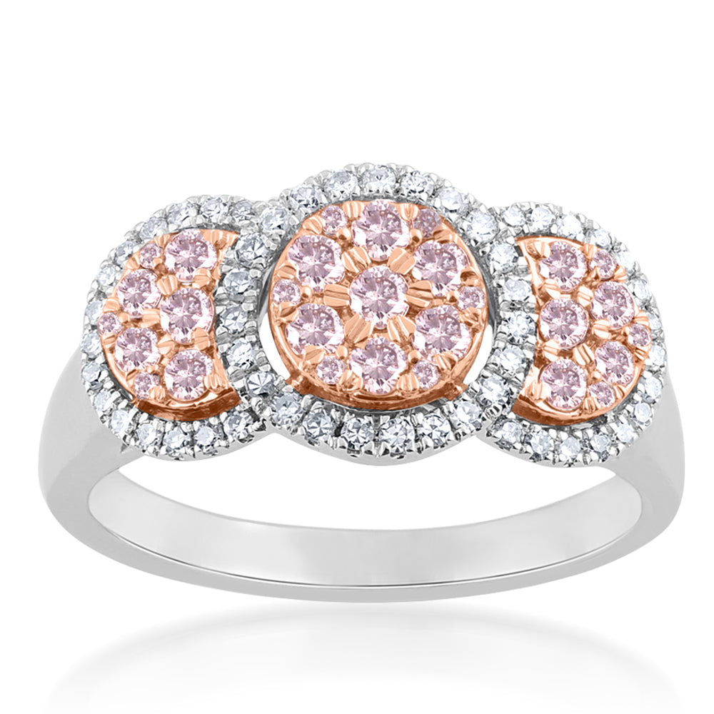 Stunning 9ct White and Rose Gold Ring with 0.65 Carat Diamonds and Pink Argyle Stones