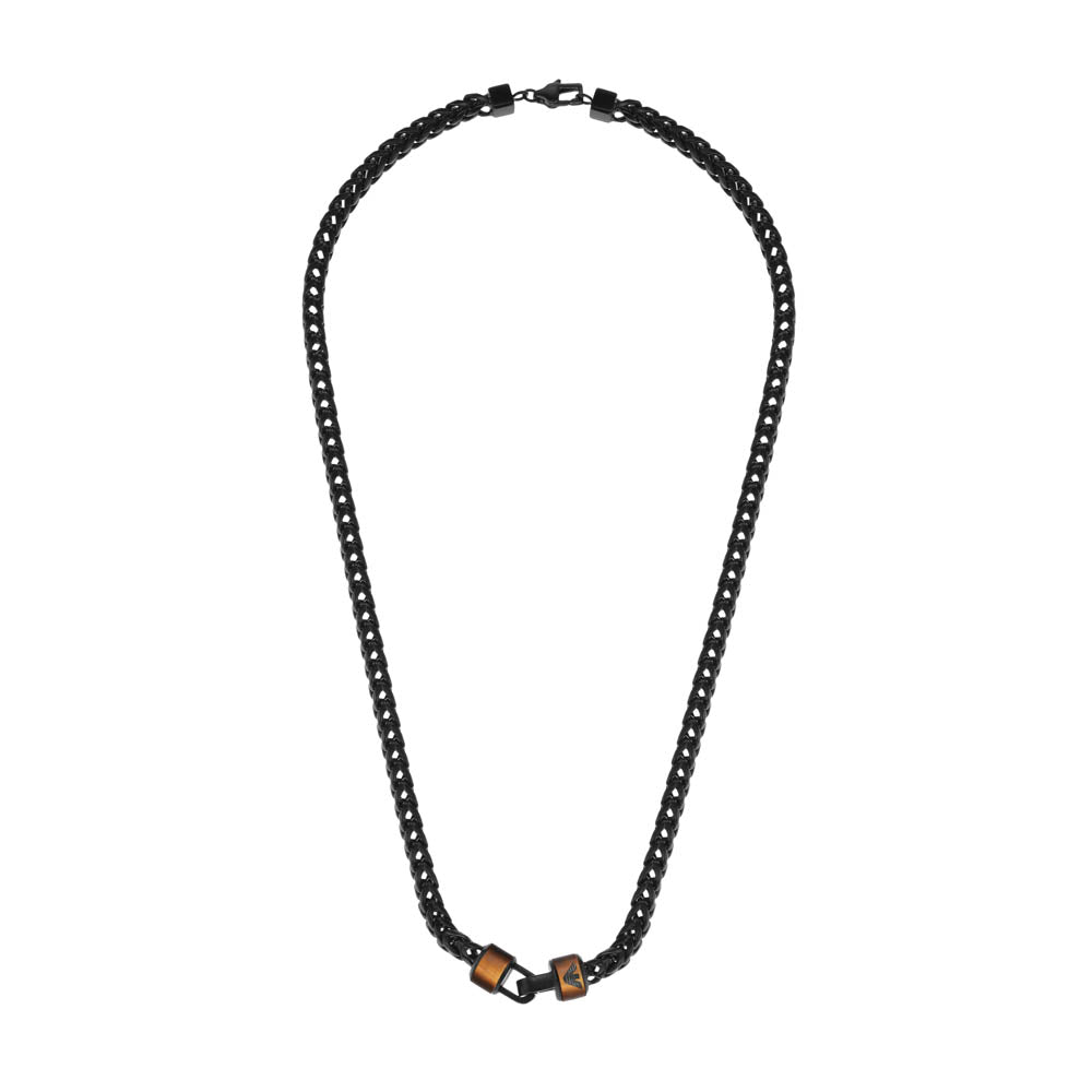 Emporio Armani Elegant Stainless Steel Chain with Rich Brown Tiger's Eye Beads