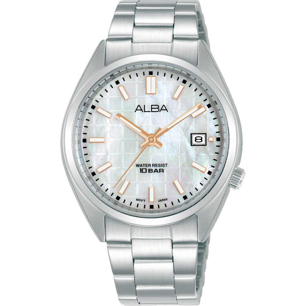 Alba Active AG8M47X: 36mm Stainless Steel Quartz Watch with Mother of Pearl Dial