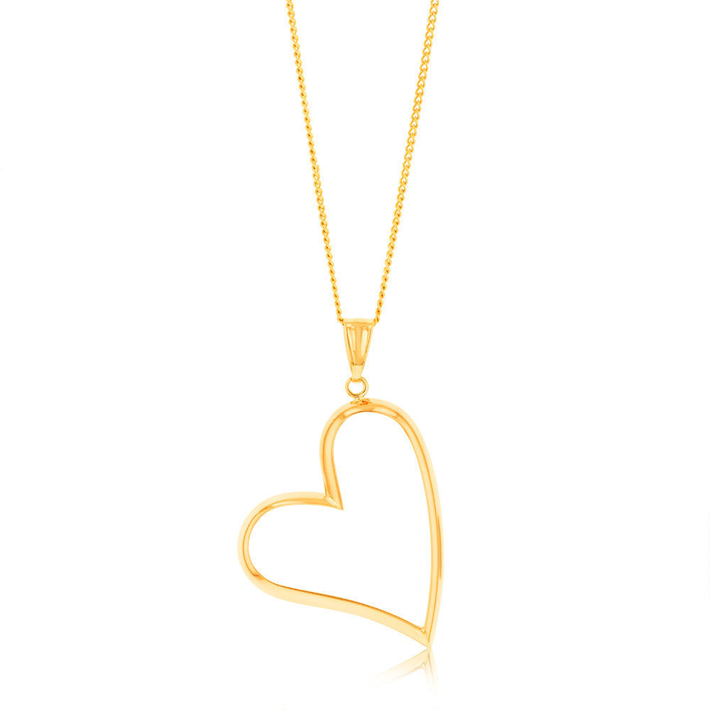 Exquisite 9ct Yellow Gold Tilted Open Heart-shaped Pendant for Jewelry Lovers