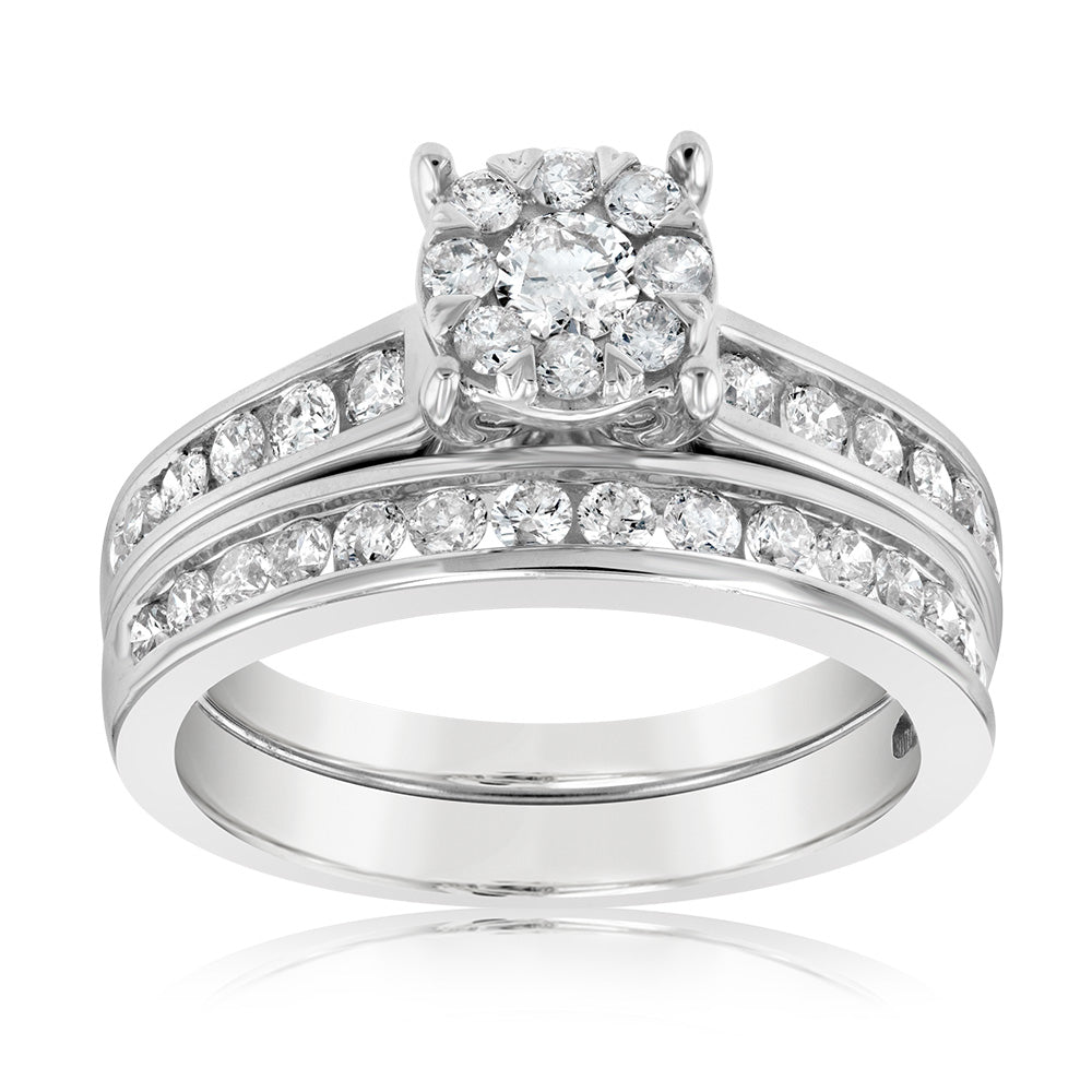 1 Carat 9ct White Gold Diamond Bridal Halo Set Ring - A Timeless Symbol
