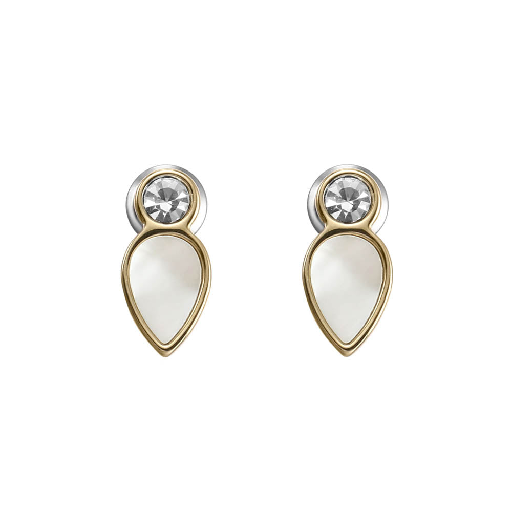 Fossil Stylish Yellow Gold - Coated Stainless Steel Mother - of - Pearl Teardrop Stud Earrings for Women