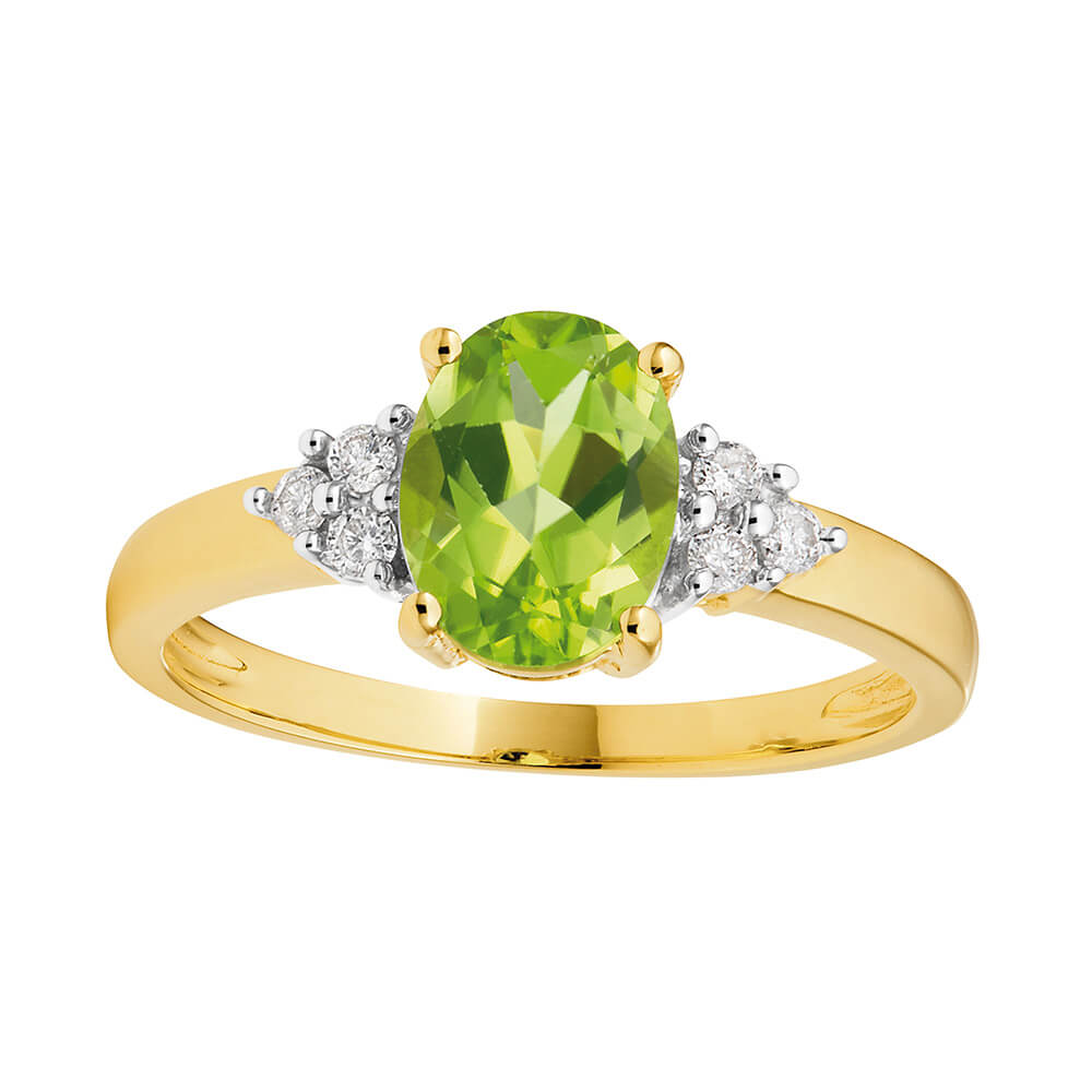 Stunning 9ct Yellow Gold Ring with Diamonds and Peridot