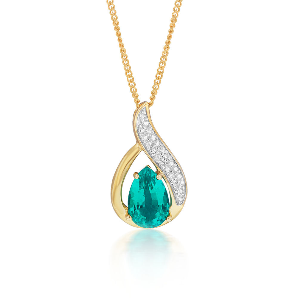 Stunning 9 Carat Created Emerald and Diamond Drop Pendant for a Glamorous Look