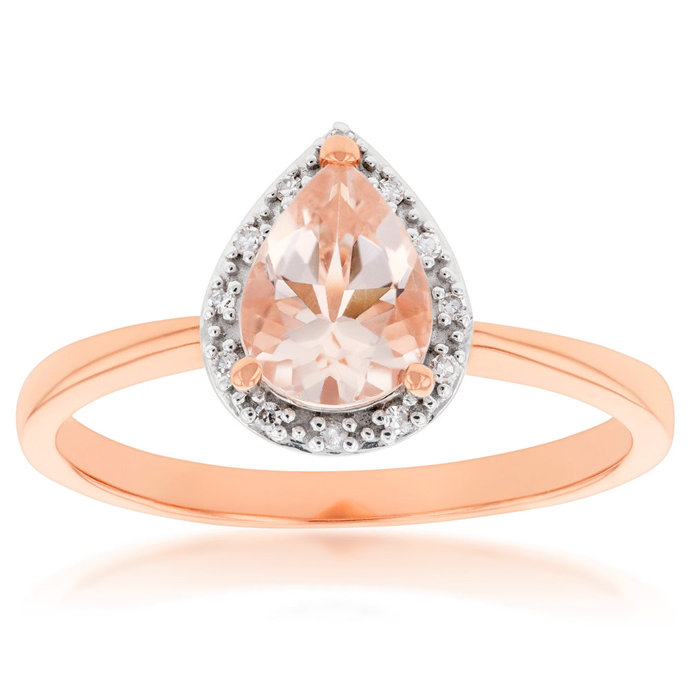 1.00ct Morganite 8x6mm Pear & Diamond Ring in 9ct Rose Gold