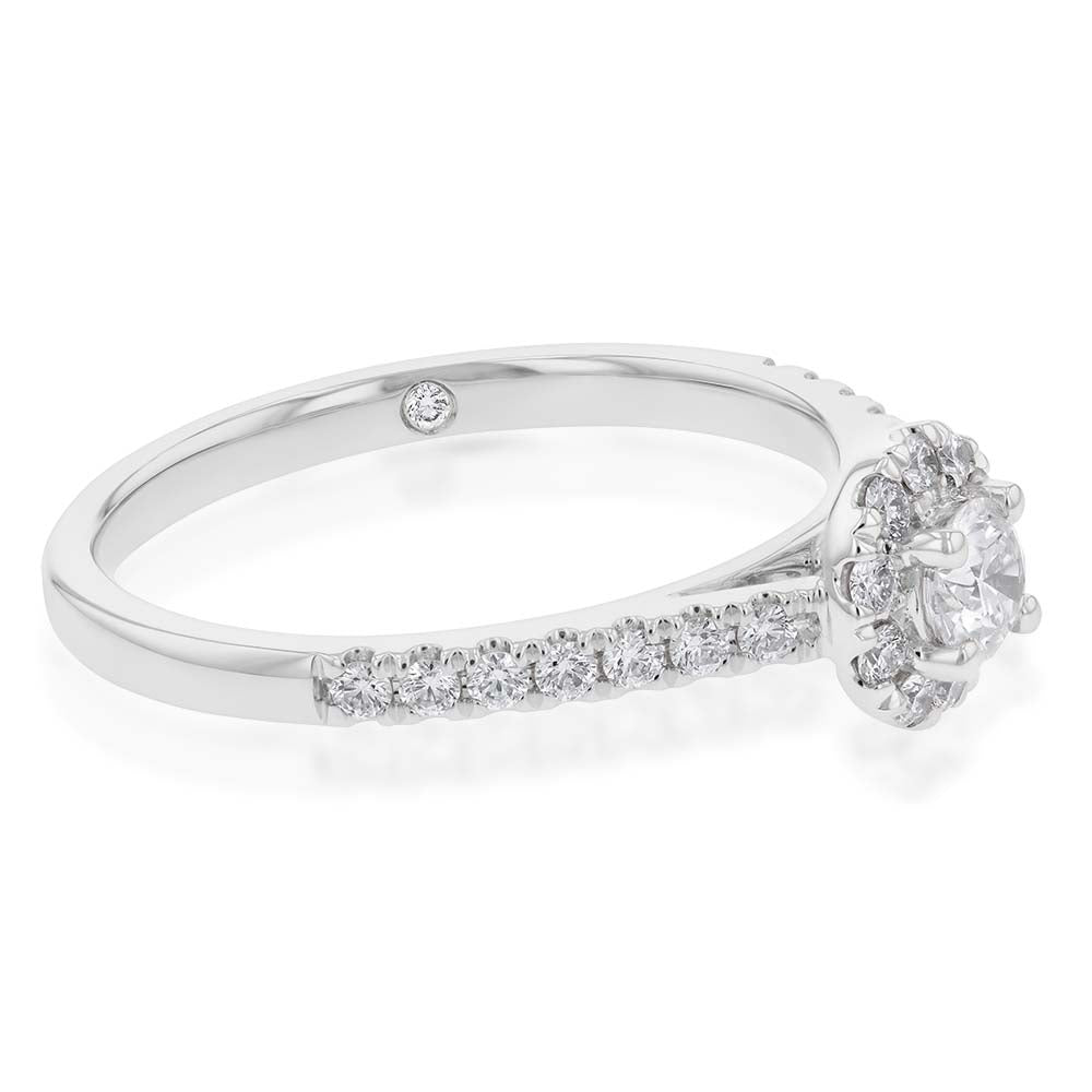 18ct White Gold 3/8 Carat Flawless Halo Engagement Ring with Sparkling Design