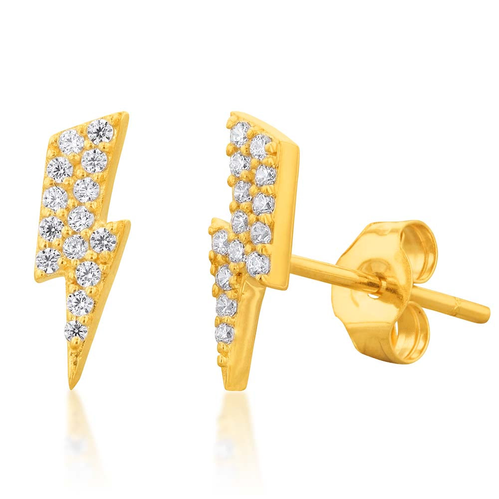 Stunning 9ct Yellow Gold Thunderbolt-Shaped Stud Earrings