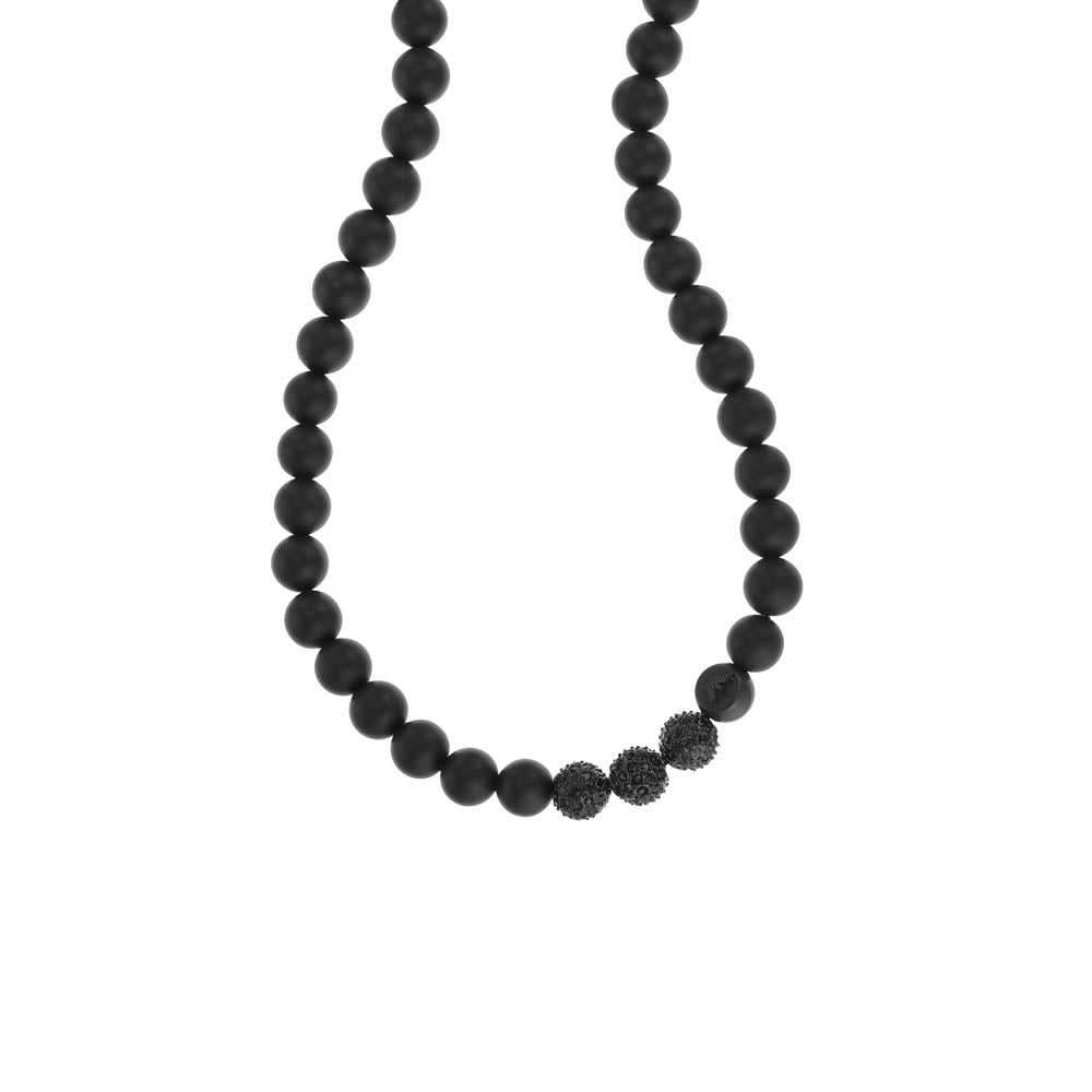 Emporio Armani Stylish Stainless Steel Black Onyx Beaded Necklace Chain