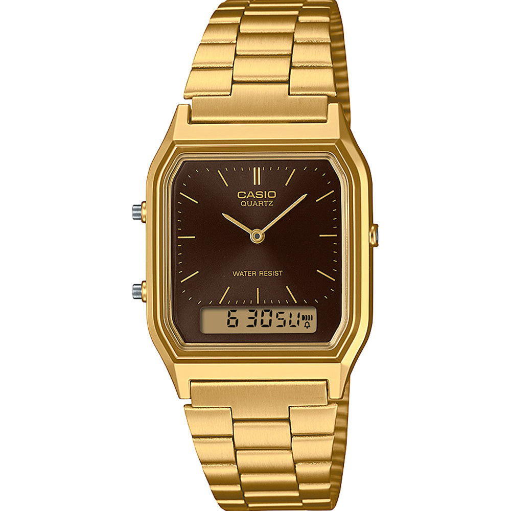 Vintage Style Casio AQ230GA - 5A Classic Gold - Tone Analog - Digital Watch