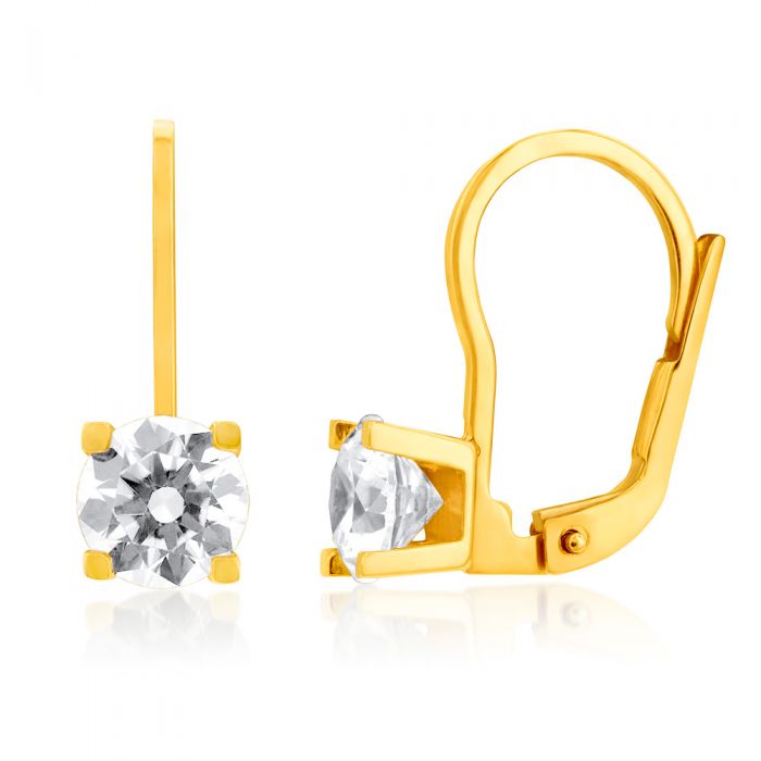 Gorgeous 9ct Yellow Gold Cubic Zirconia Claw Set Euro Hook Earrings