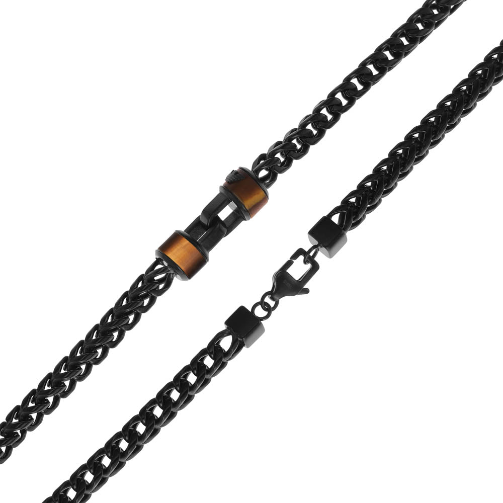 Emporio Armani Elegant Stainless Steel Chain with Rich Brown Tiger's Eye Beads